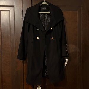 NWT Guess Women's Double-Breasted Black Trench Coat